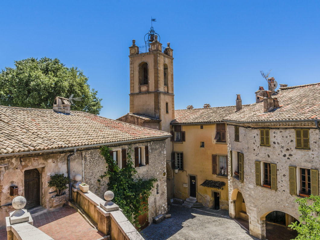 St Pierre and St Paul Church tower and Ancient gate 'Nice' in Ca