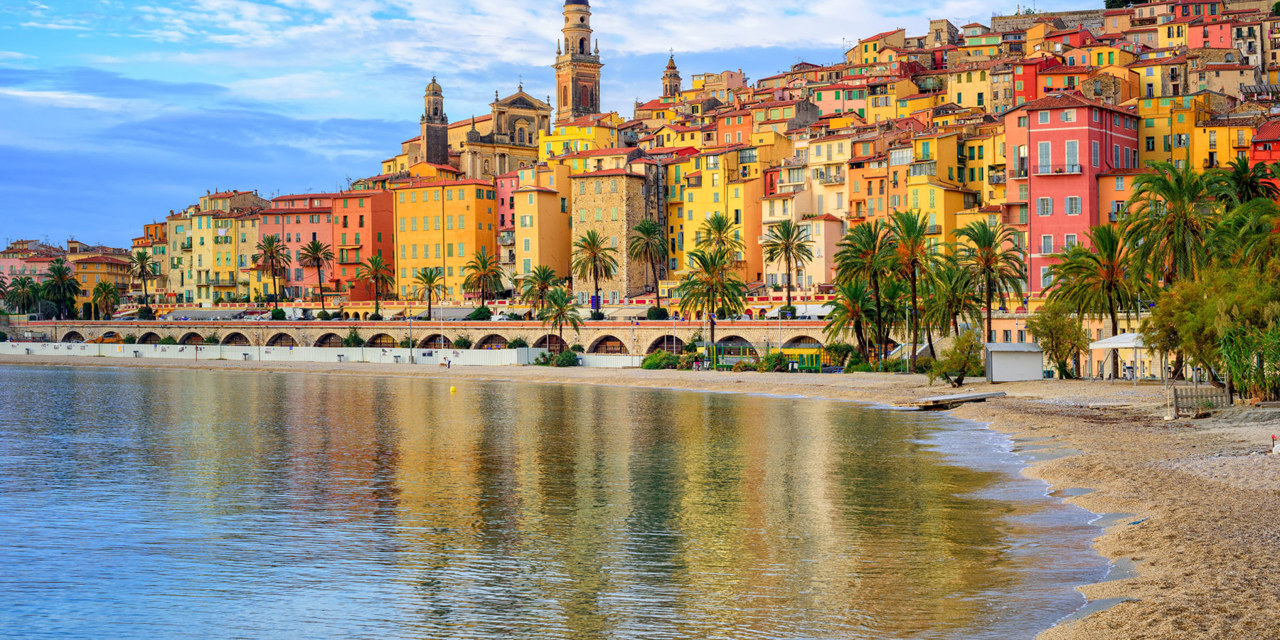 Colorful medieval town Menton on Riviera, Mediterranean sea, Fra