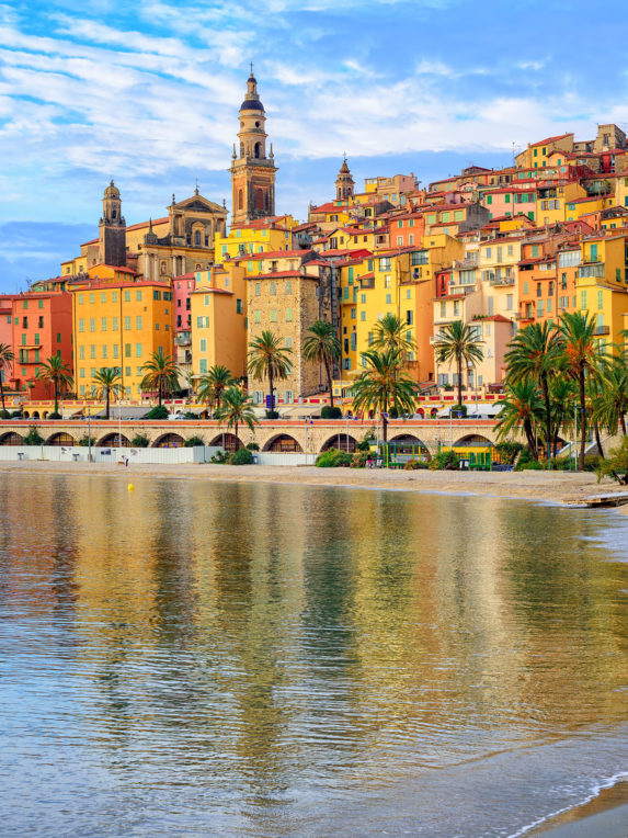 Colorful medieval town Menton on Riviera, Mediterranean sea, Fra