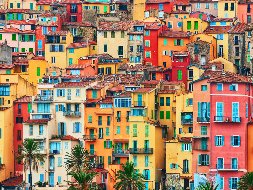 Colorful houses in old part of Menton, French Riviera, France