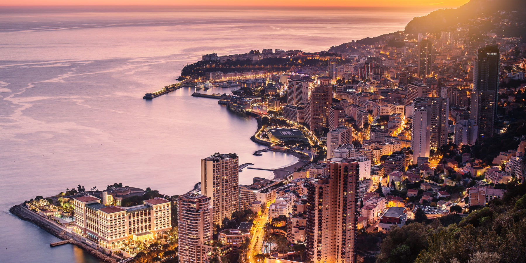 Evening view of Montecarlo, Monaco, Cote d'Azur, Europe