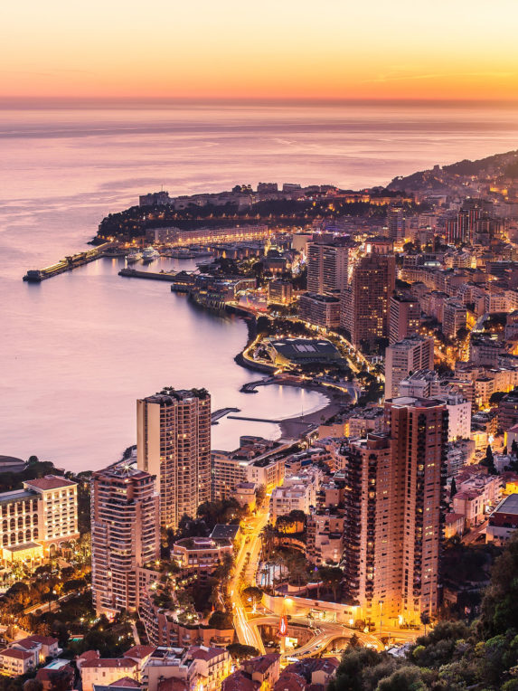 Evening view of Montecarlo, Monaco, Cote d'Azur, Europe