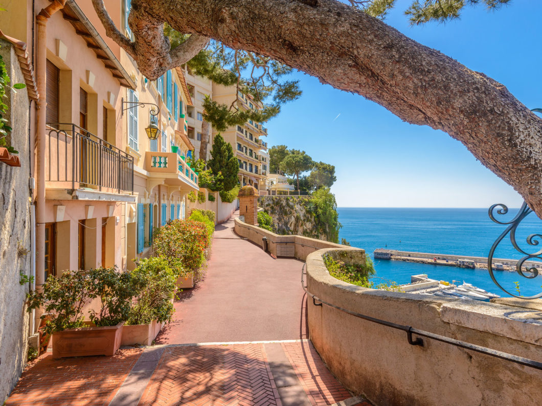 Street in Monaco Village in Monaco Monte Carlo, France.