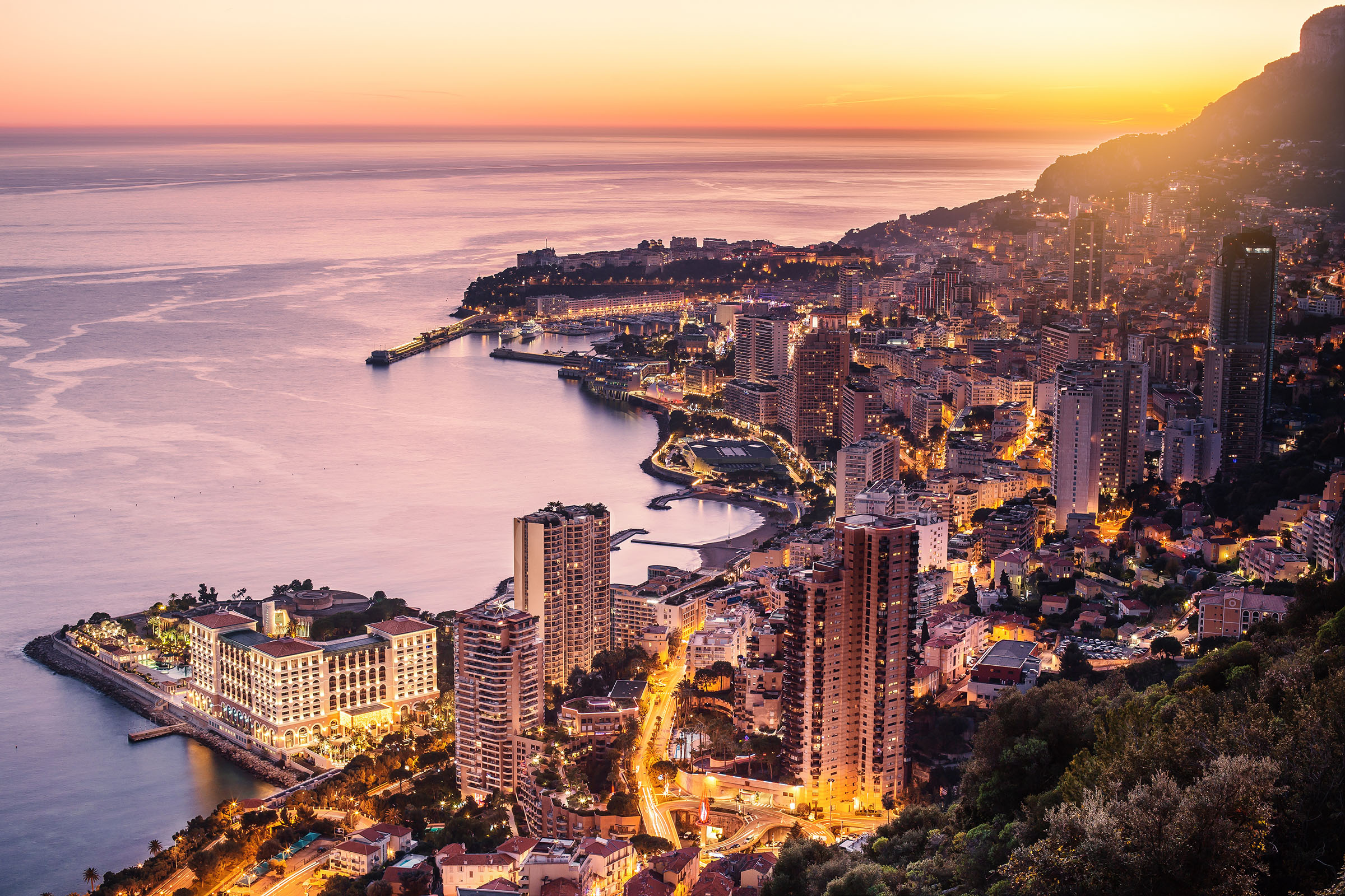 Evening view of Montecarlo, Monaco, Cote d'Azur, Europe