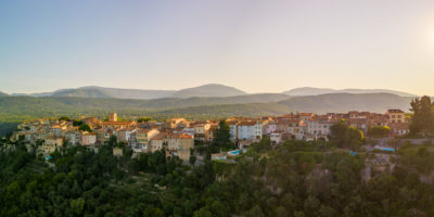 Early morning sun hits historic buildings in French mountain village