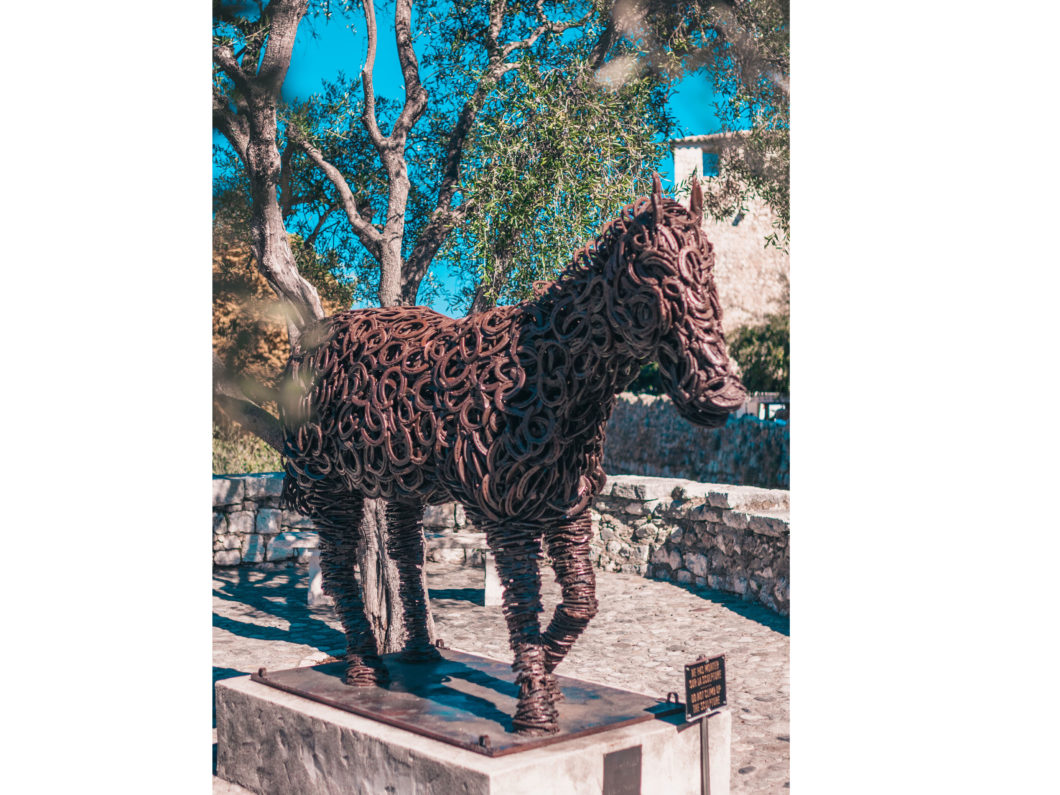 Saint Paul de Vence, Provence / France   September 28, 2018: Horse statue of old rusty horseshoes