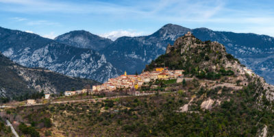 view of the idyllic coastal mountain village of Sainte Agnes in