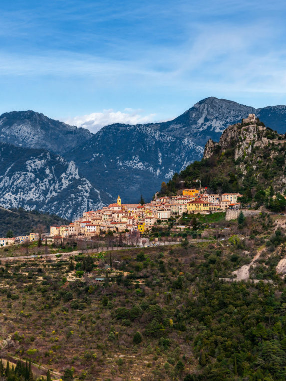 view of the idyllic coastal mountain village of Sainte Agnes in