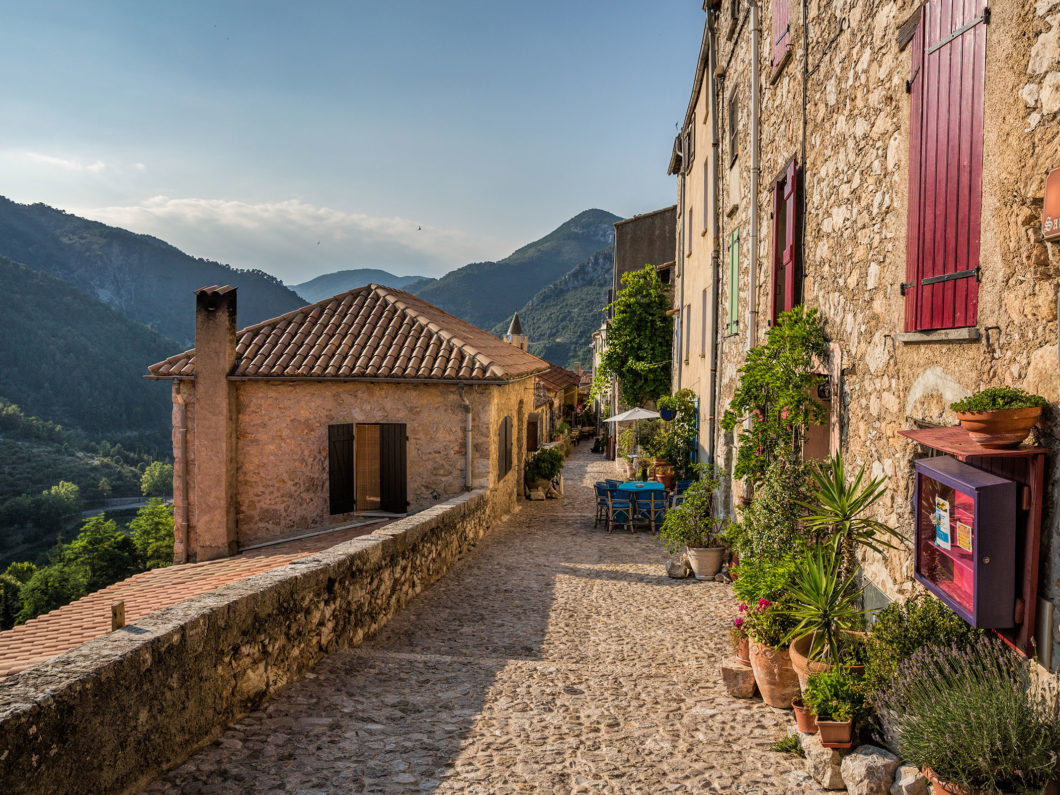 Cafe and laneway in the mountain village of Saint Agnes in the A