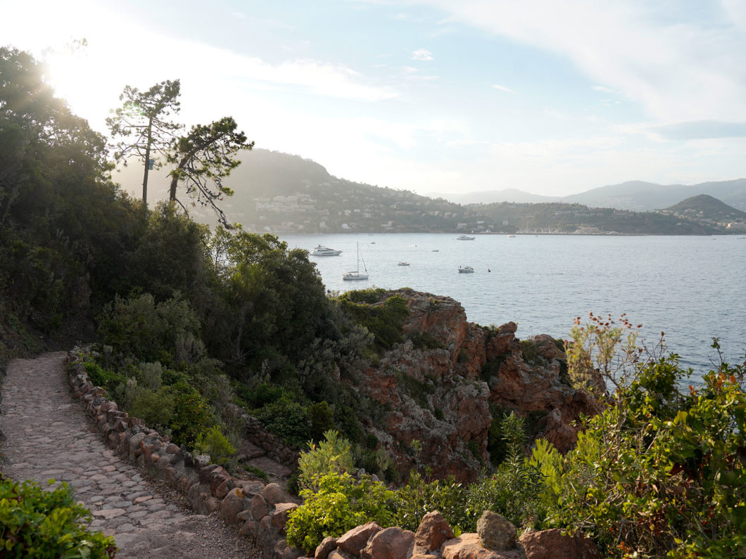 View of the sea from the mountains, mountain path.Theoule sur Me